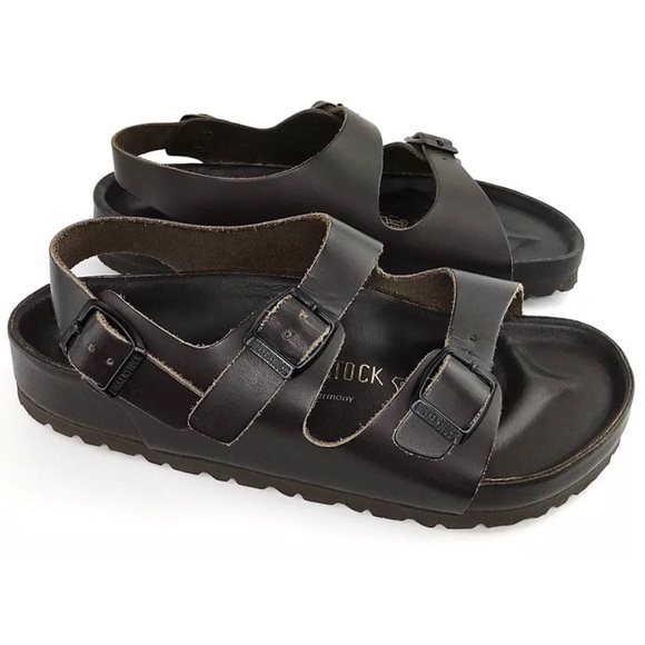 Birkenstock Shoes - BIRKENSTOCK Brown Milano Sandals Leather Footbed